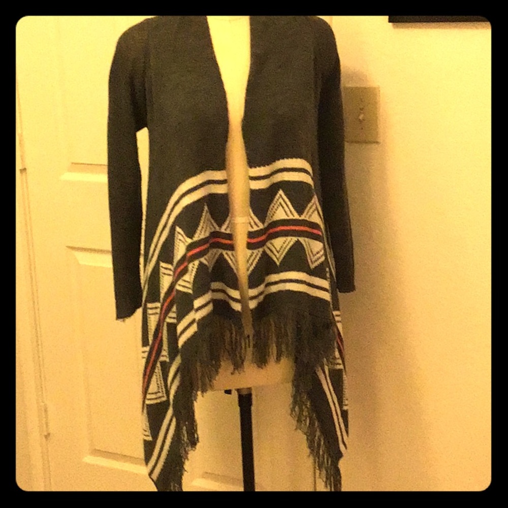 Dark Gray Open Cardigan with Fringe!